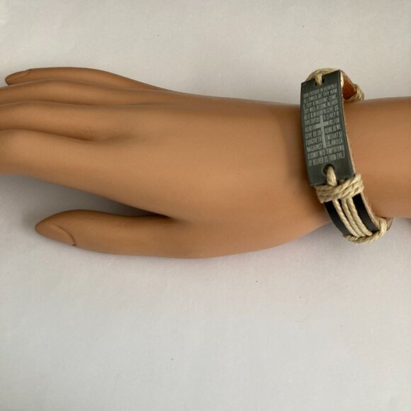 Vintage The Lords Prayer Leather Bracelet Mens Womens Adjustable Rope Catholic - Picture 3 of 10